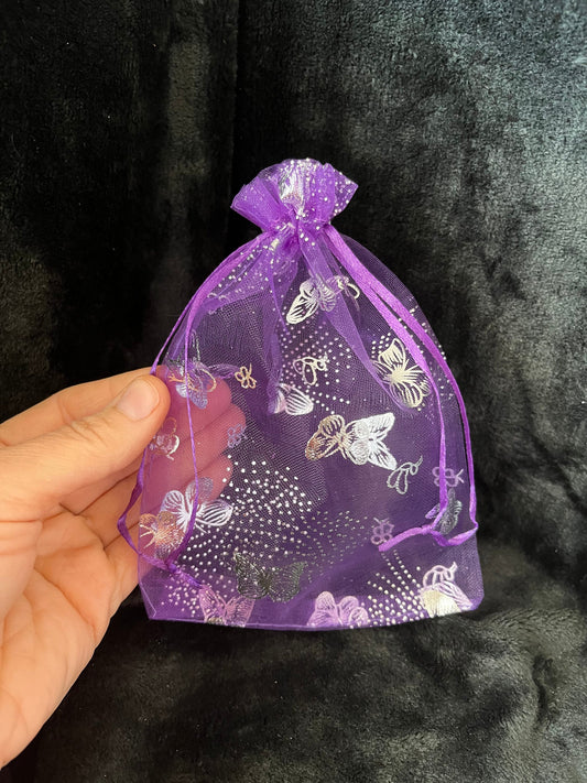 Purple Metallic Butterfly Organza Drawstring Bag (Approx. 5”X7”) BAG-0060