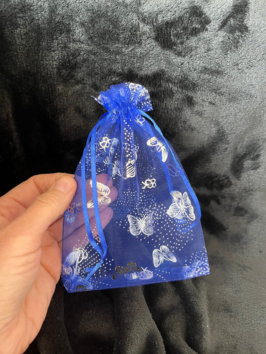 Royal Blue Metallic Butterfly Organza Drawstring Bag (Approx. 5”X7”) BAG-0058