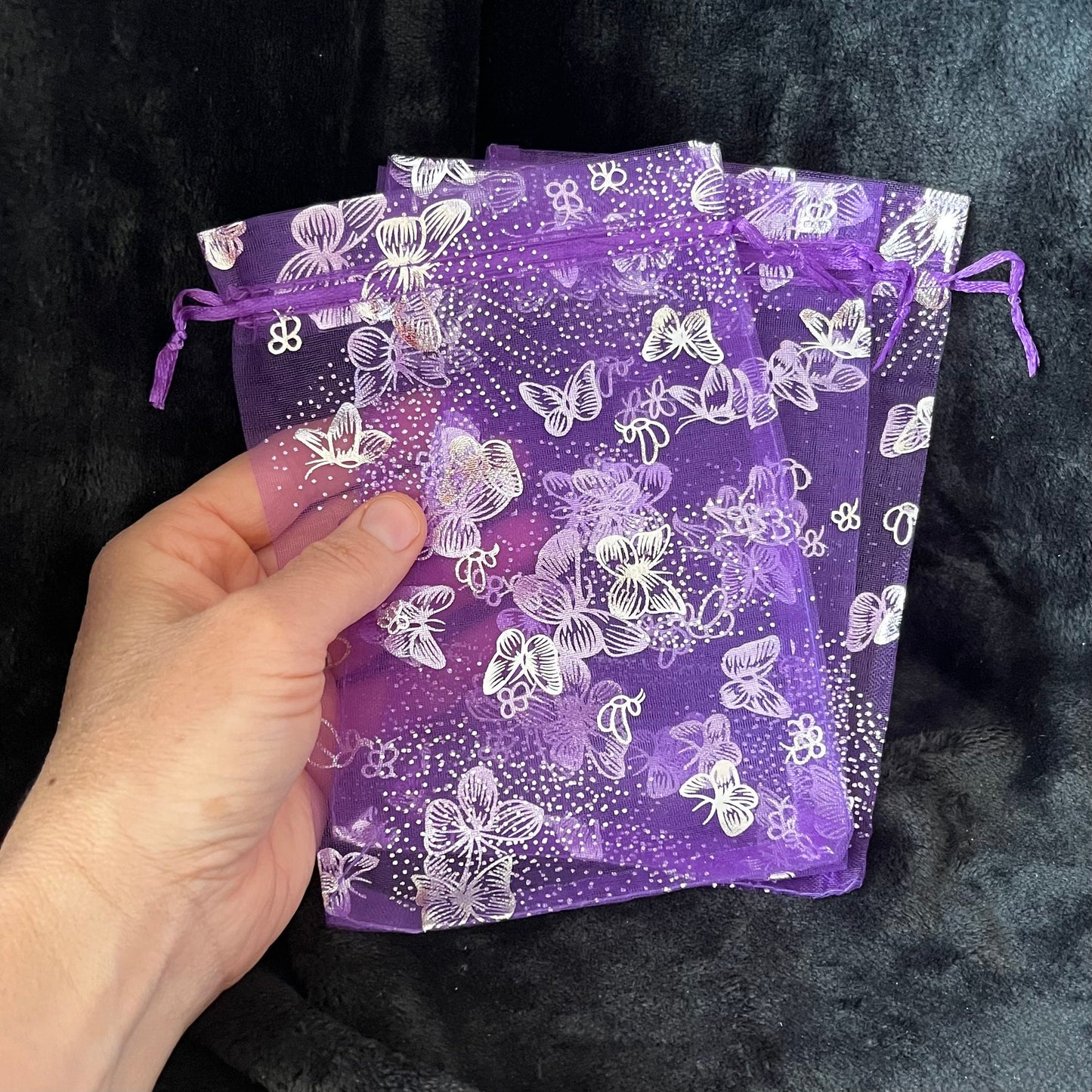 Purple Metallic Butterfly Organza Drawstring Bag (Approx. 5”X7”) BAG-0060