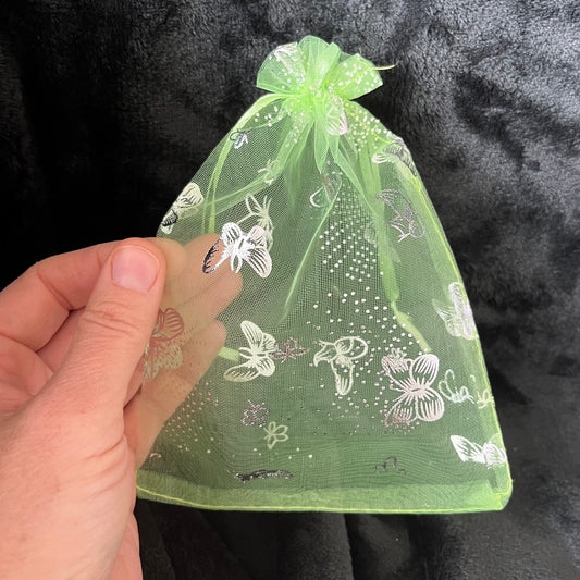 Light Green Metallic Butterfly Organza Drawstring Bag (Approx. 5”X7”) BAG-0055