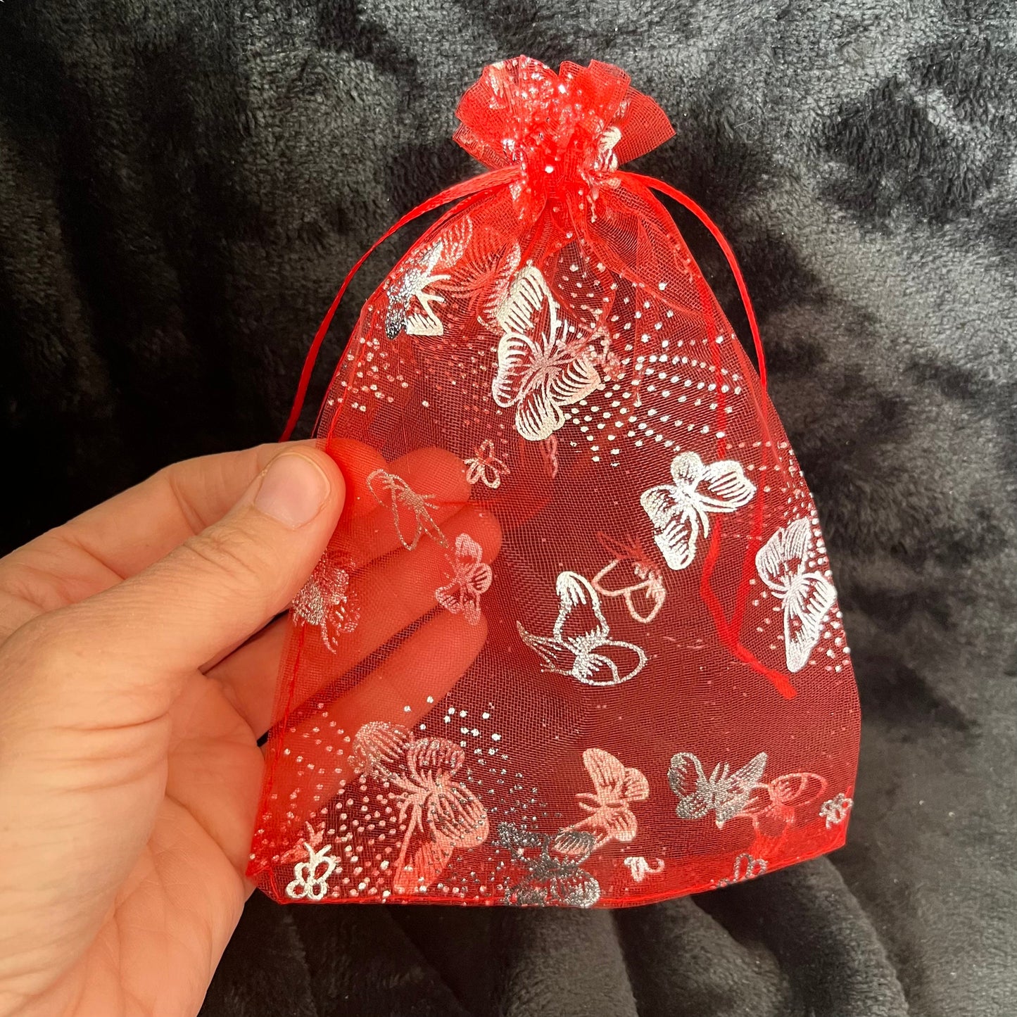 Red Metallic Butterfly Organza Drawstring Bag (Approx. 5”X7”) BAG-0053