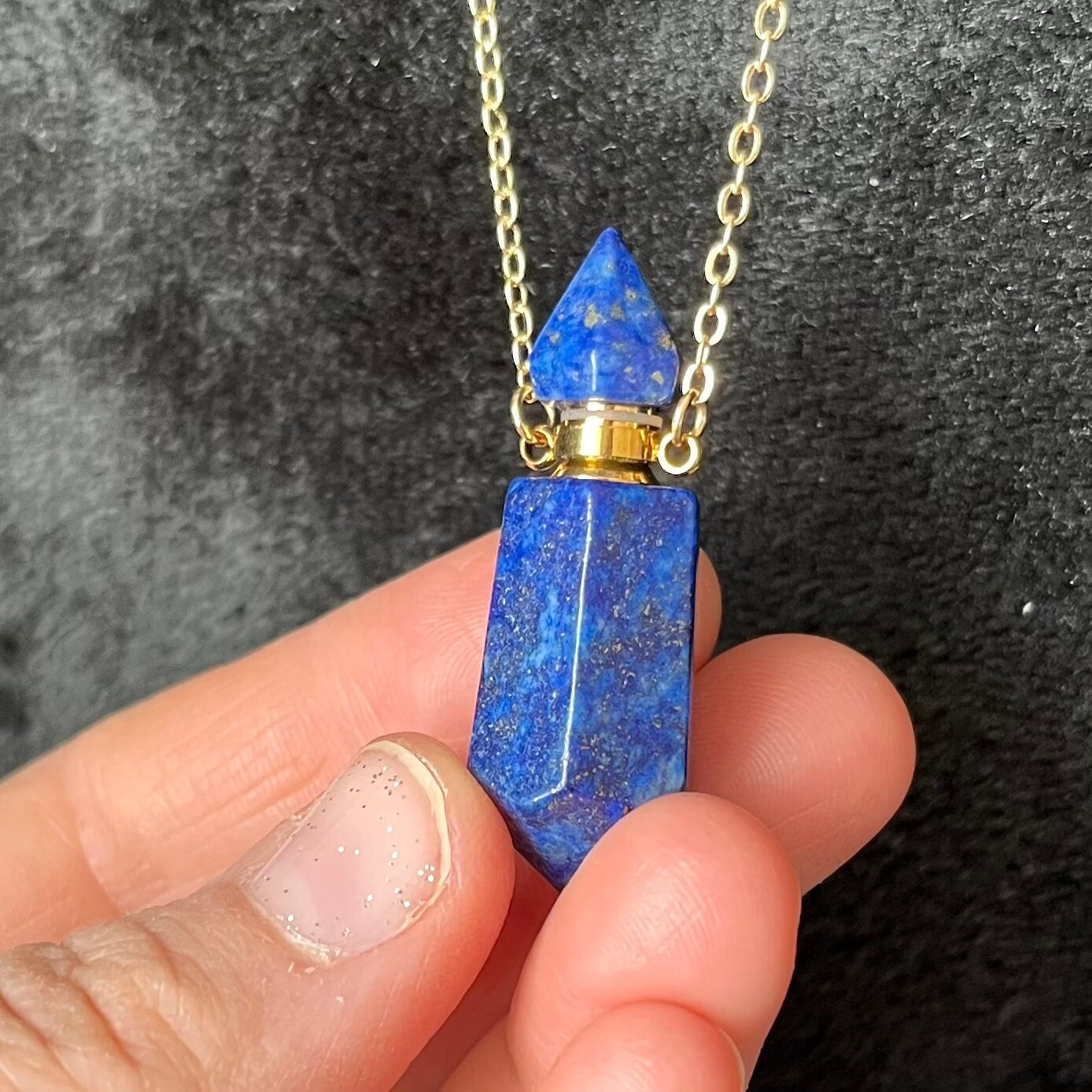 Lapis Lazuli Faceted Potion Bottle Necklace (with screw on cap) NCK-2651