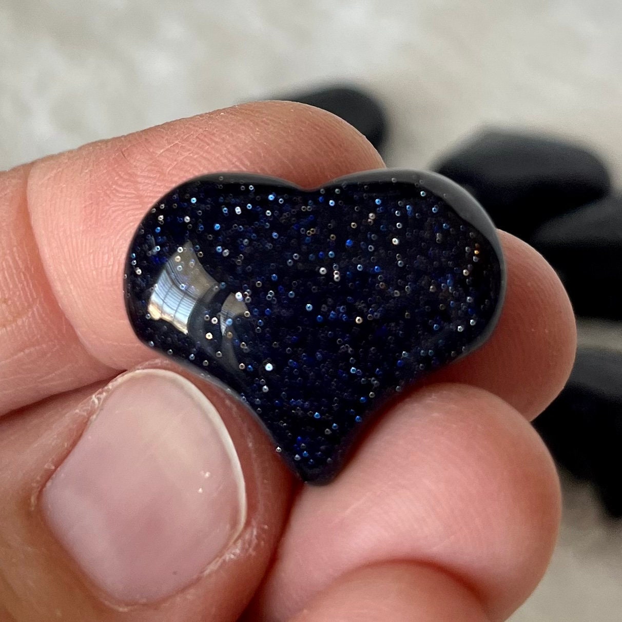 Blue Goldstone Puffy Heart (Approx. 3/4”-1”) 0540-A