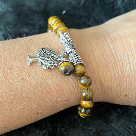 Tiger Eye Tree of Life Charm Bracelet     BRC-0196