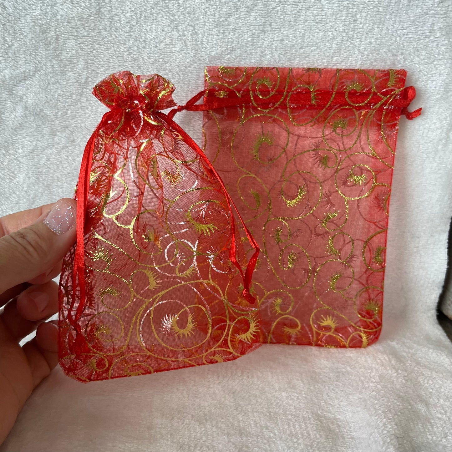 Red Metallic Swirl Organza Bag (Approx. 4” x 6") BAG-0093