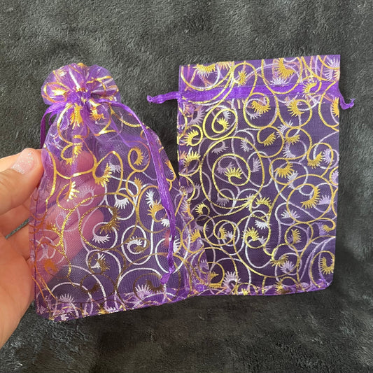 Purple Metallic Swirl Organza Bag (Approx. 4” x 6") BAG-0087
