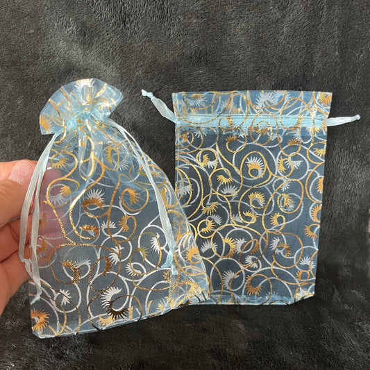 Sky Blue Metallic Swirl Organza Bag (Approx. 4” x 6") BAG-0089