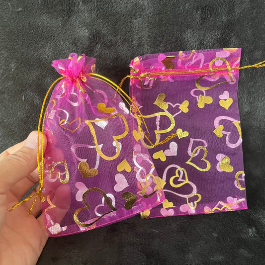 Fuchsia Metallic Heart Organza Bag (Approx. 4” X 6”) BAG-0075