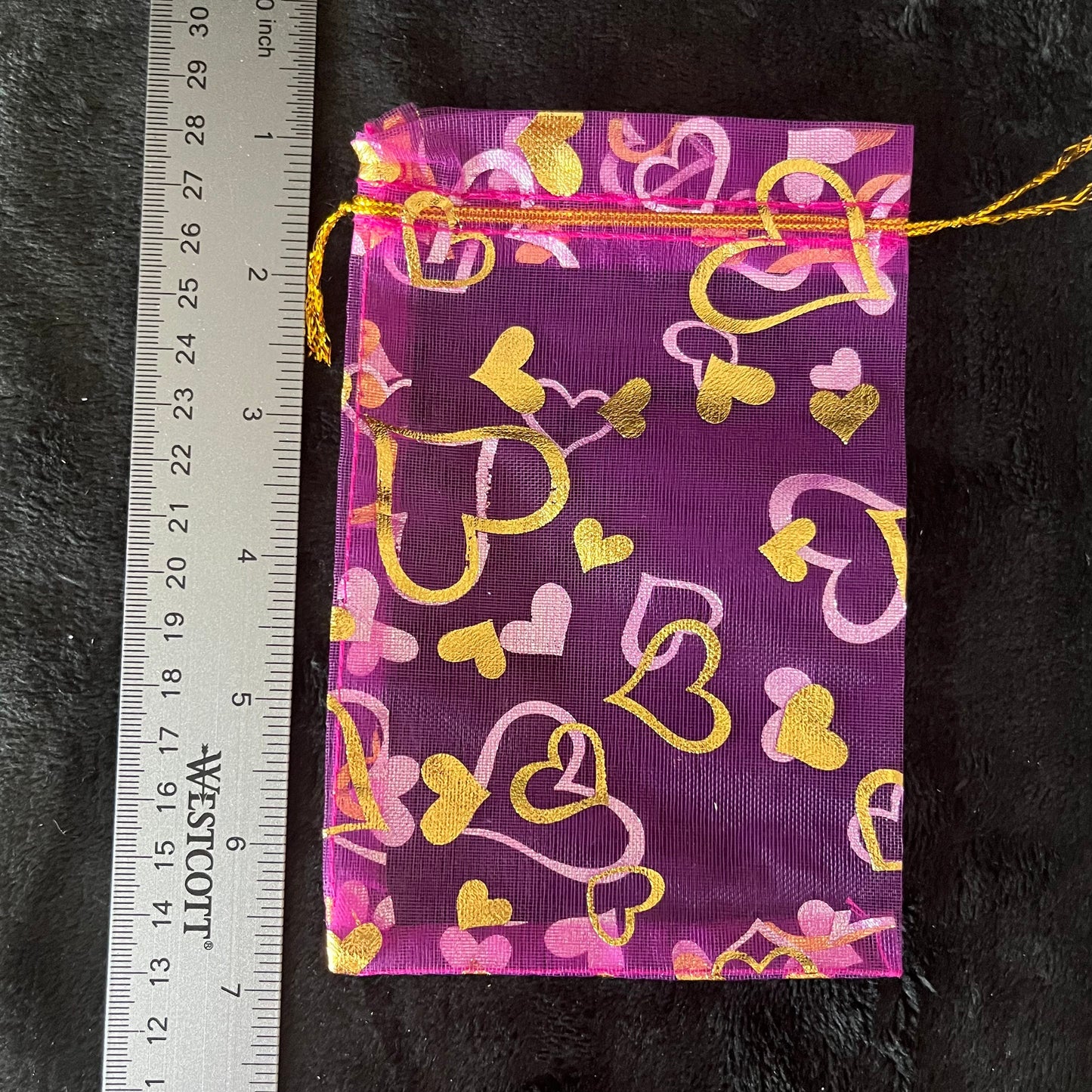 Fuchsia Metallic Heart Organza Bag (Approx. 4” X 6”) BAG-0075