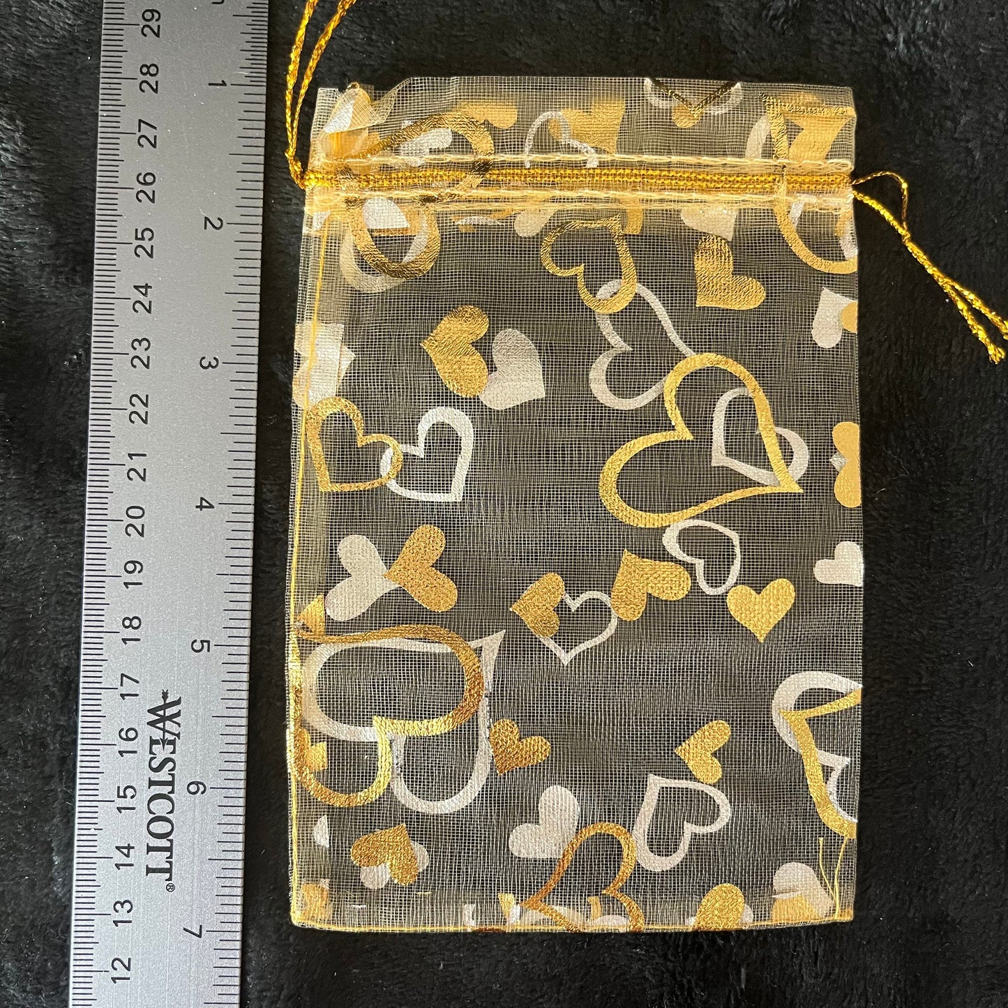 Yellow Metallic Heart Organza Bag (Approx. 4” X 6”) BAG-0080