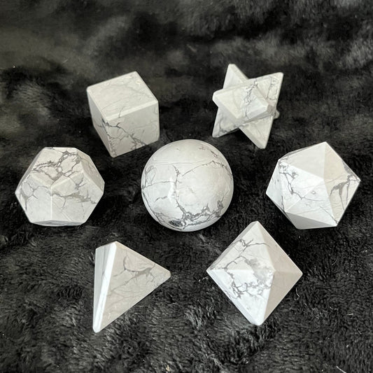 White Howlite 7-piece Sacred Geometry Set (Approx. 25mm) E-0028