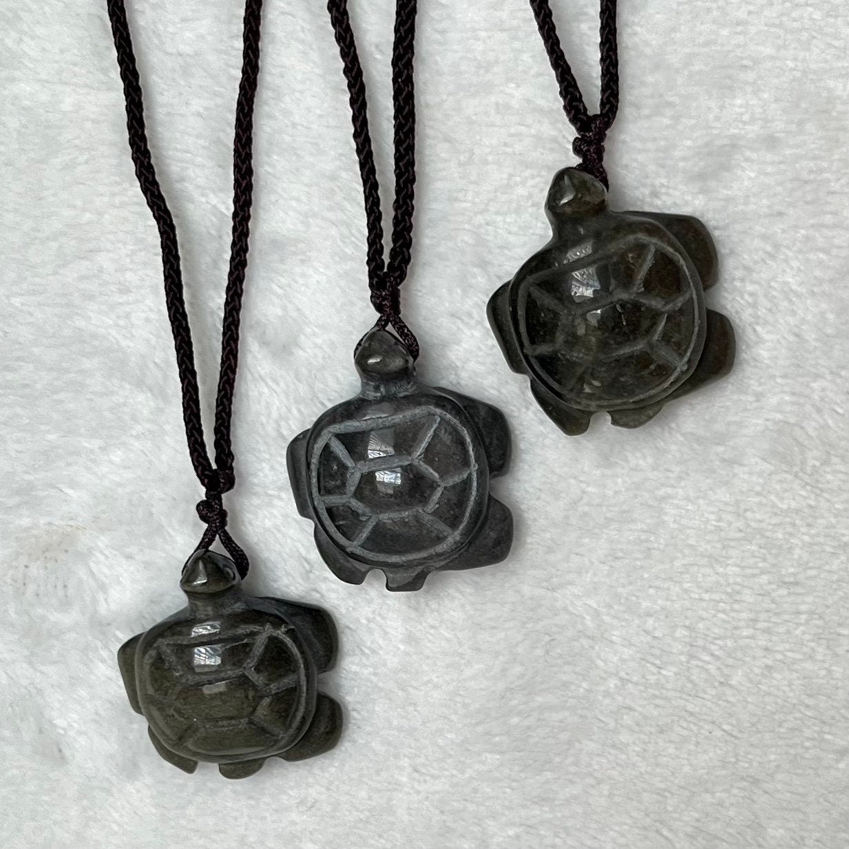 Silver Sheen Obsidian Turtle Necklace 1129