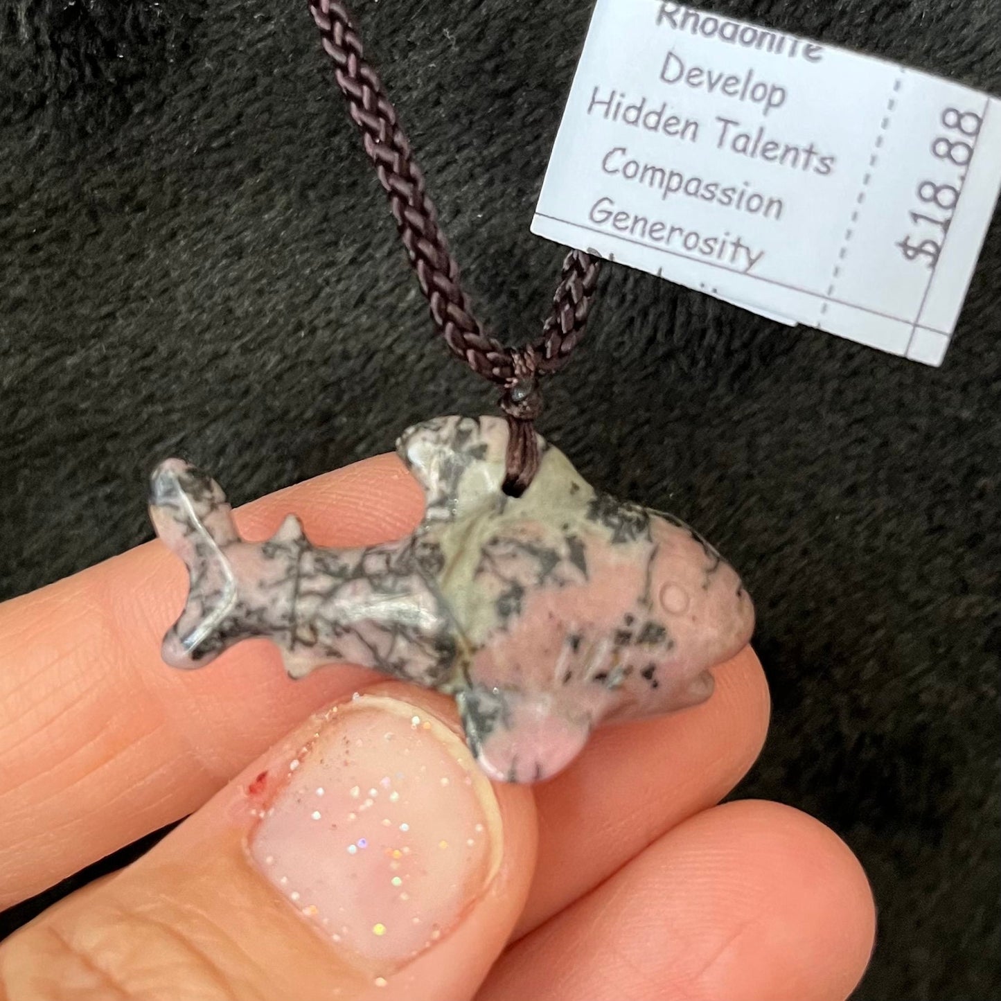 Rhodonite Shark Necklace  NCK-2721