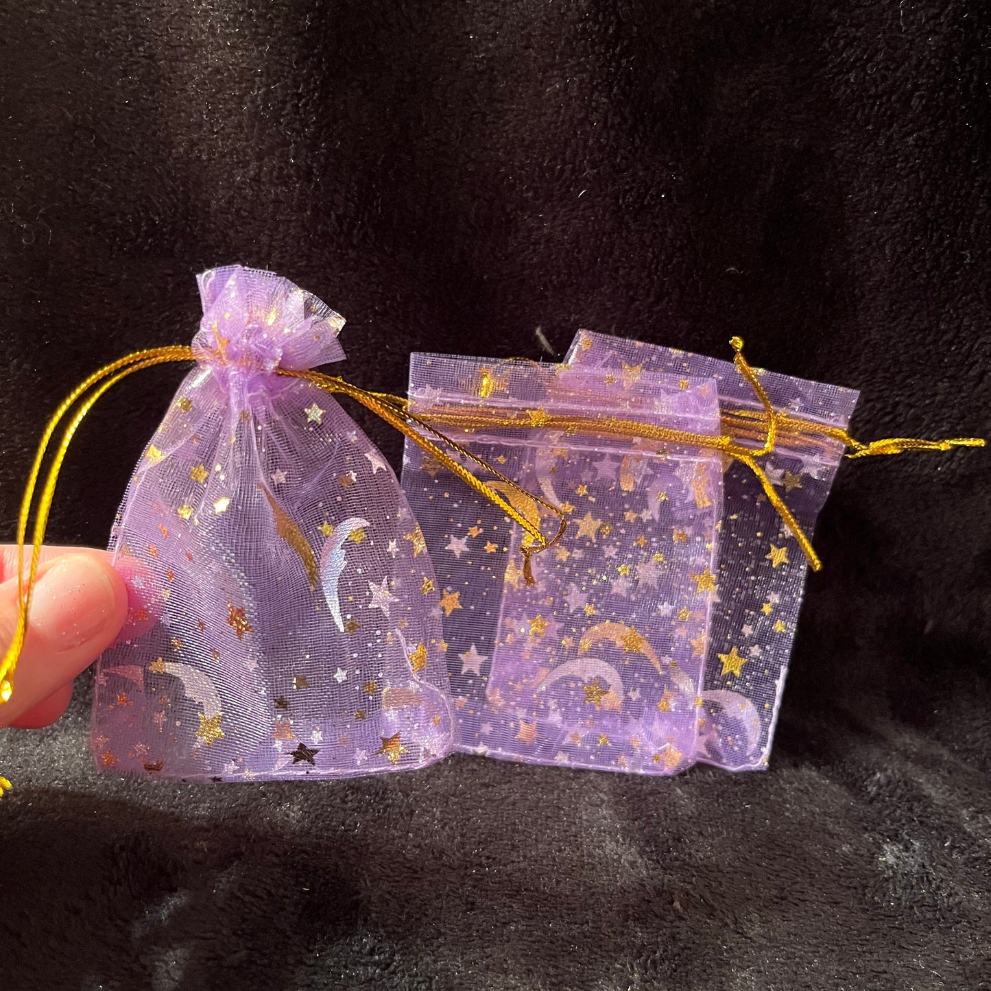 Purple Metallic Gold Moon and Star Organza Drawstring Bag (Approx. 2.5”X3.5”) BAG-0179