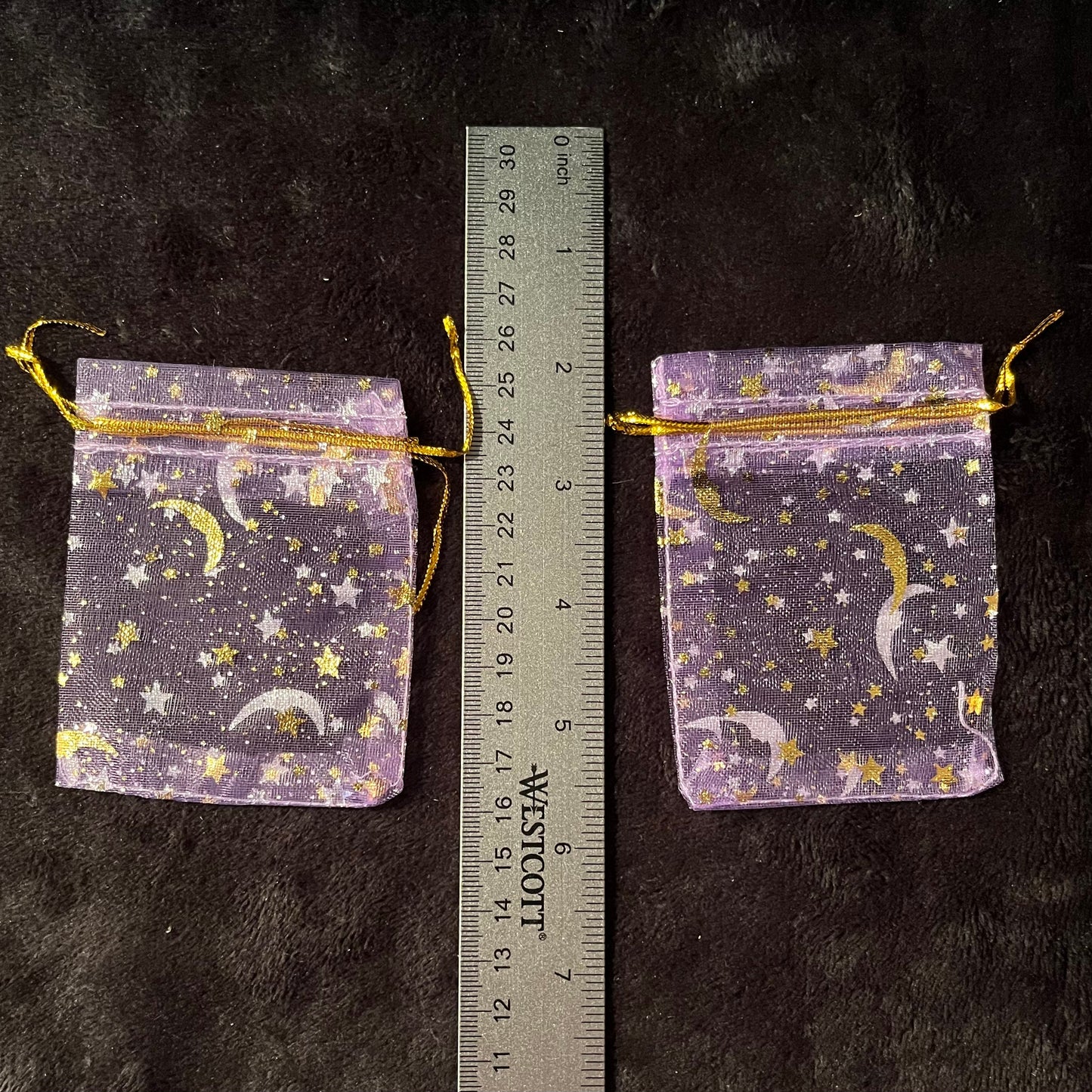 Purple Metallic Gold Moon and Star Organza Drawstring Bag (Approx. 2.5”X3.5”) BAG-0179