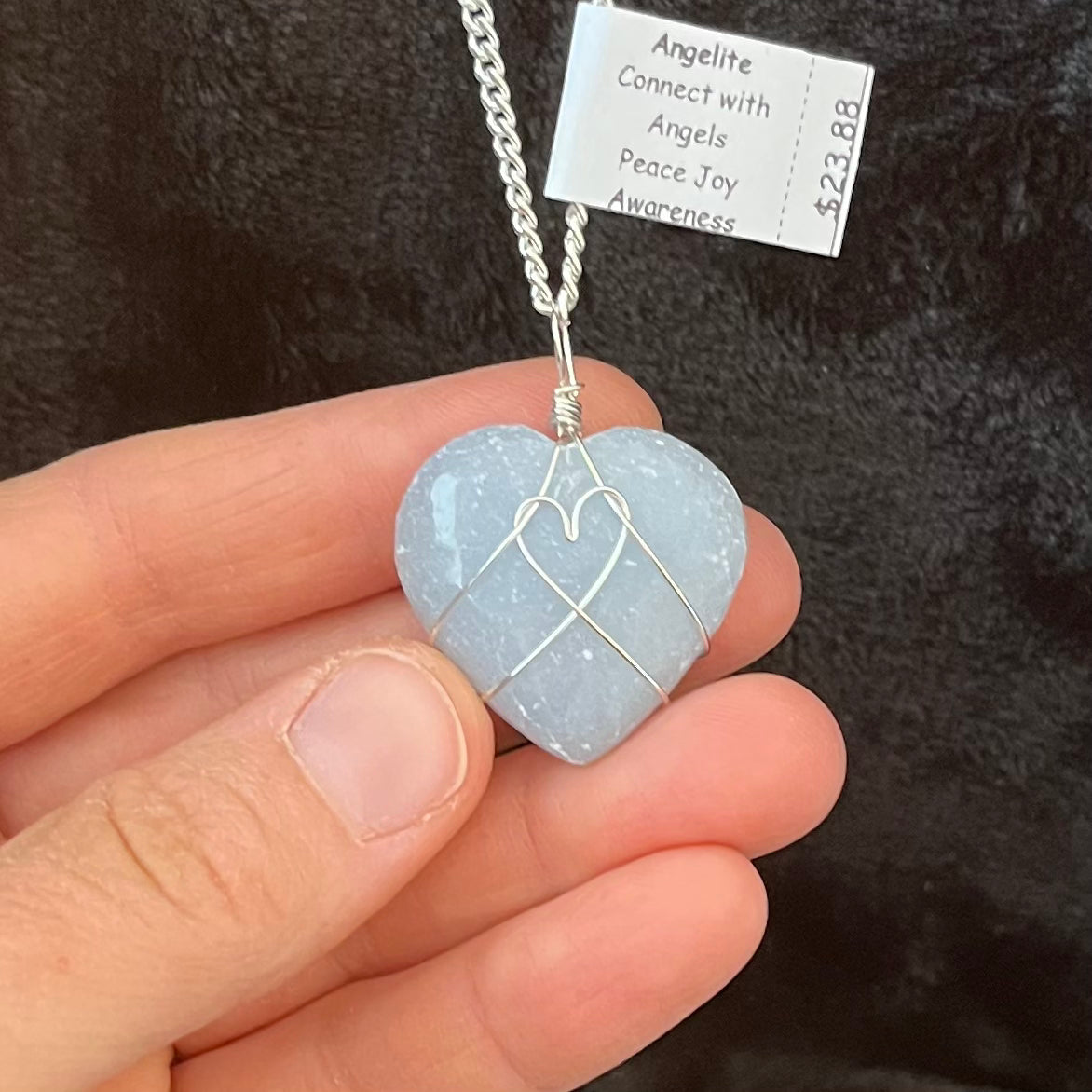 Angelite Heart Wire Wrapped Necklace WN-0126