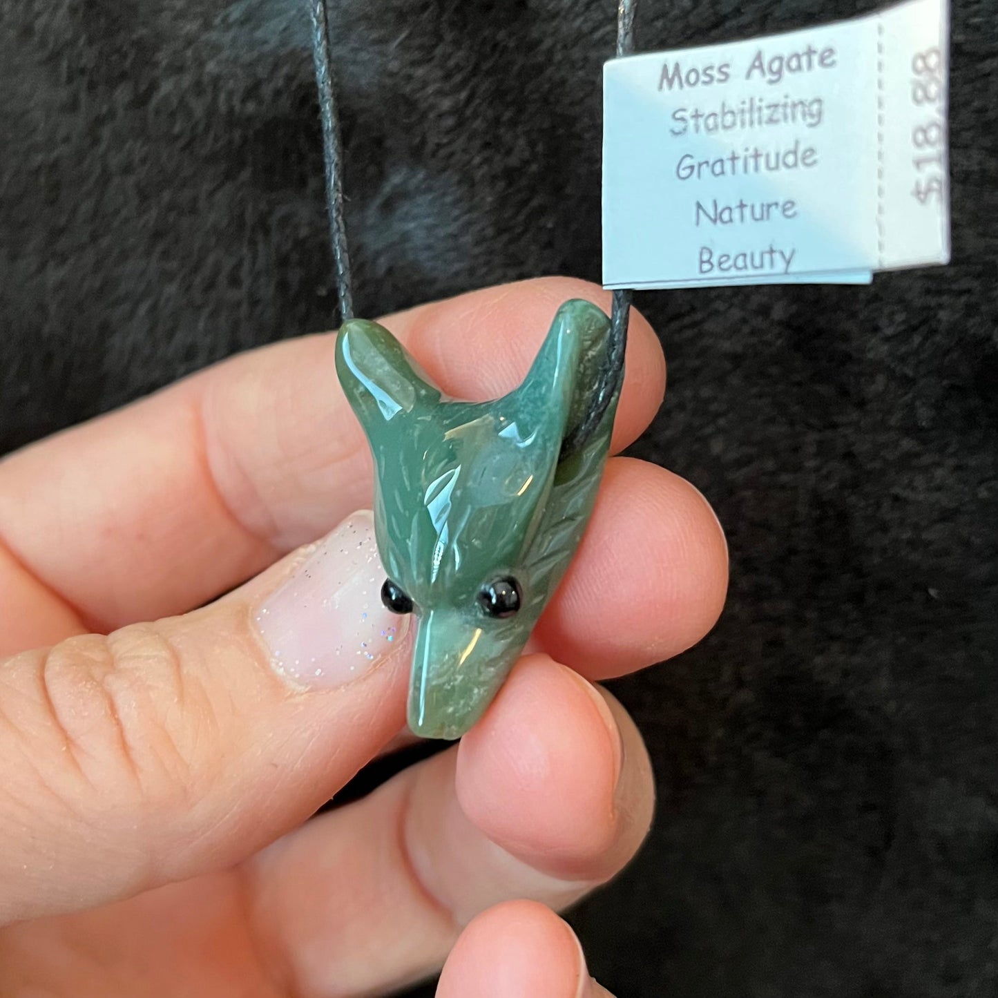 Moss Agate Wolf Necklace WN-0147
