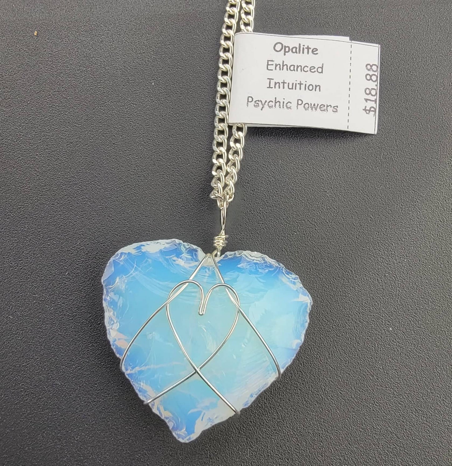Opalite Heart, Hand Made, Wire Wrapped Necklace WN-0004