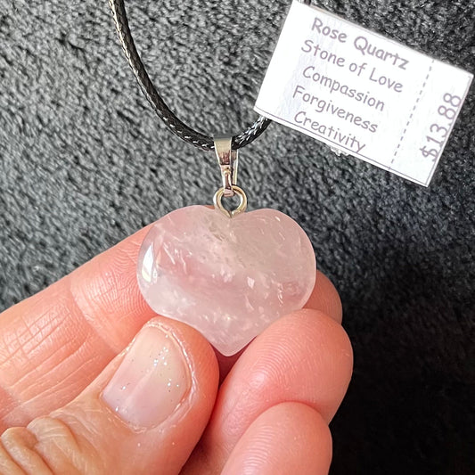 Rose Quartz Puffy Heart Necklace WN-0233