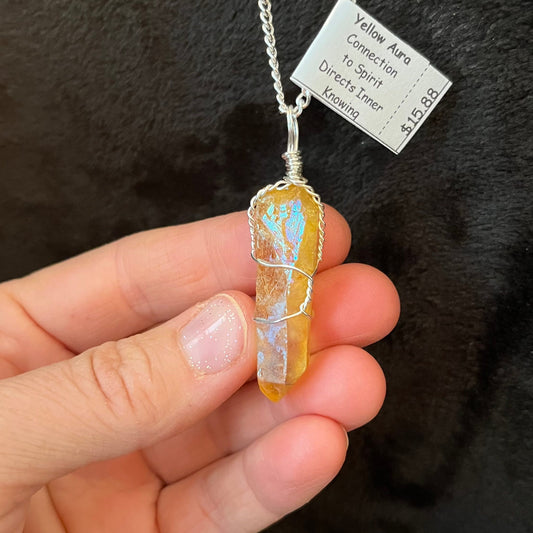 Yellow Aura Quartz Wire Wrapped Necklace WN-0143