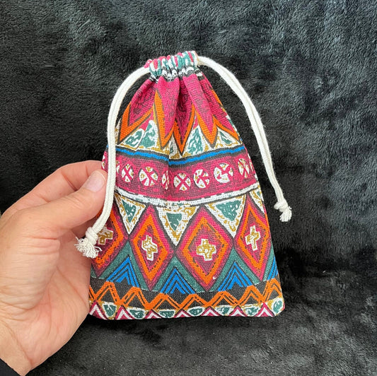 Tribal Print Burlap Drawstring Bag (Approx. 5” X 7") BAG-0175