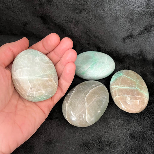 Green Moonstone Palm Stone (Approx. 2 1/2” X 3”) 1563