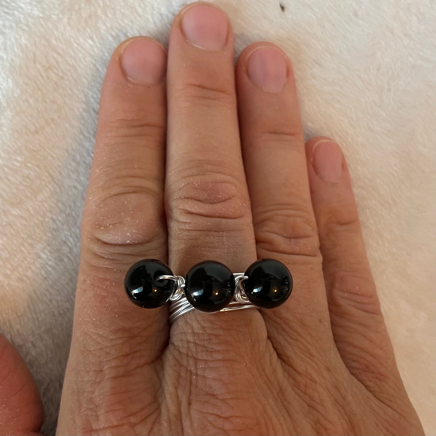 Black Obsidian Wire Wrapped Ring (Size 8)  1186