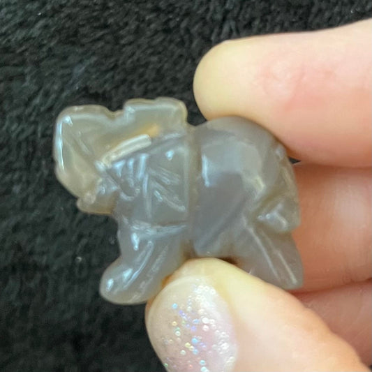 Grey Agate  Carved Elephant (Approx. 1”) 0072