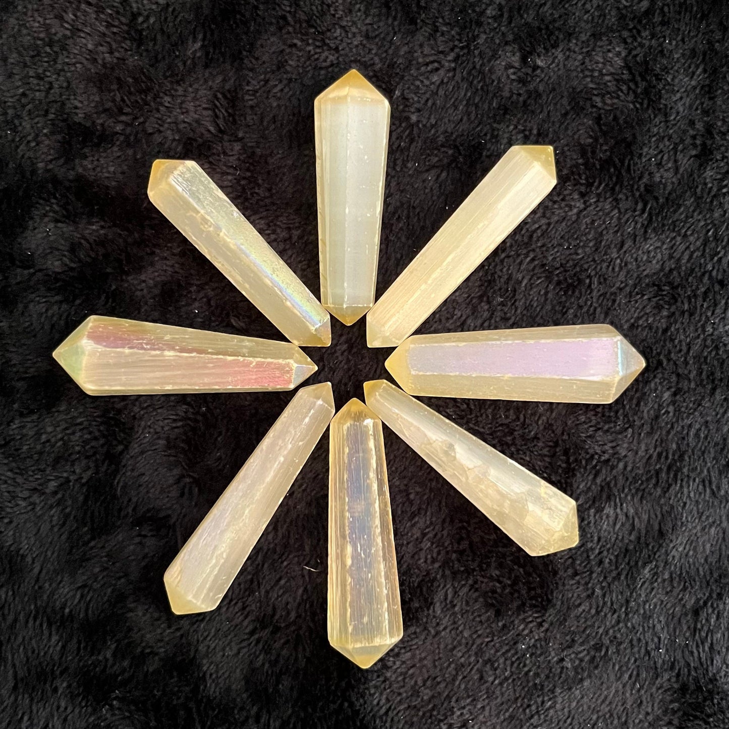 Yellow Aura Selenite Crystal Point (Approx. 1 1/2” - 1 3/4”) 1517