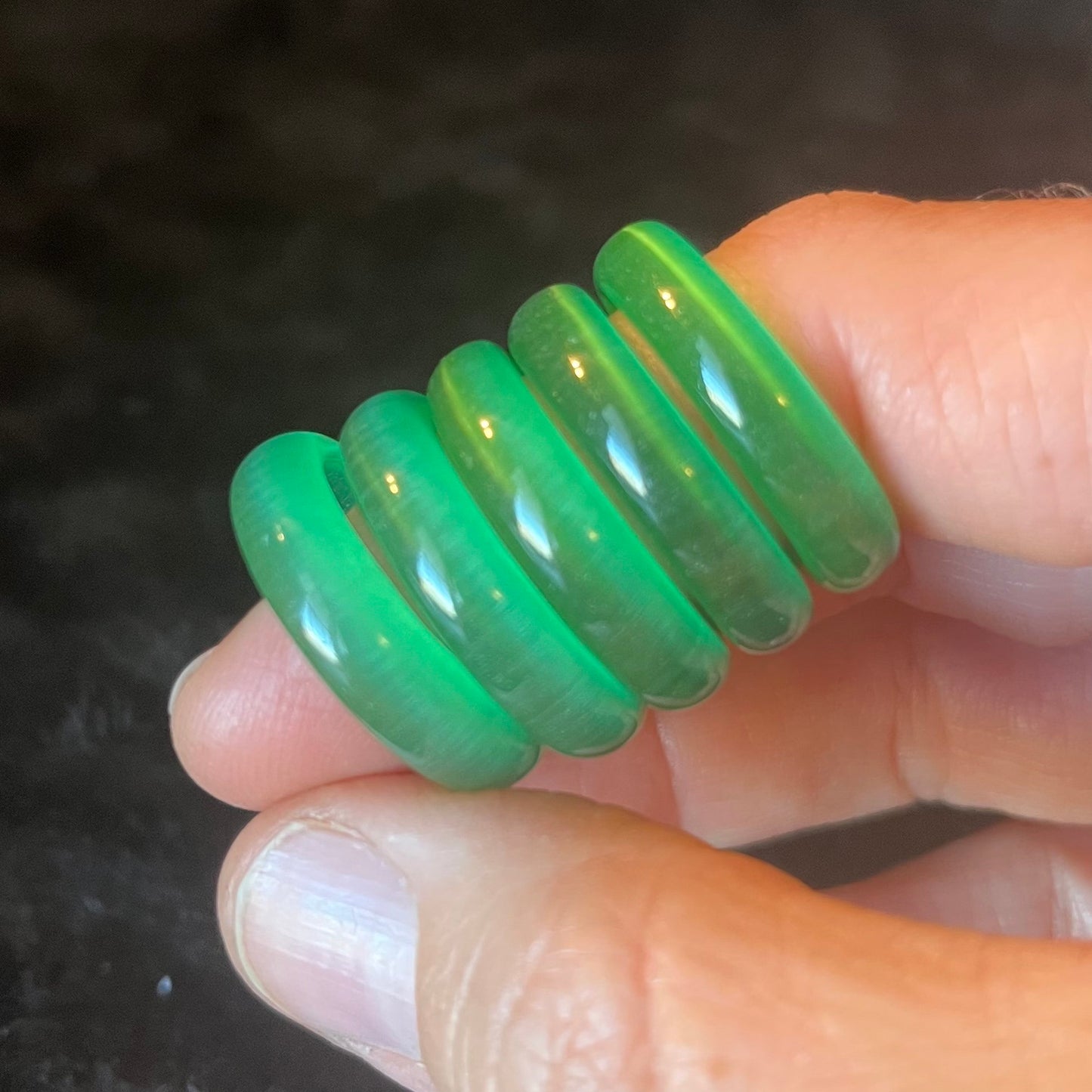 Green Fiber Optic (Cats Eye) Ring Size 9 RNG-0086