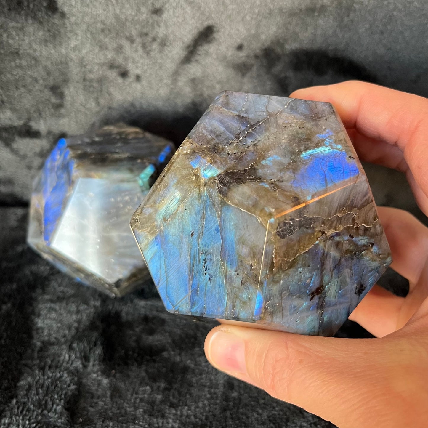 Labradorite Dodecahedron, Very Large (Approx. 85mm) F-0076