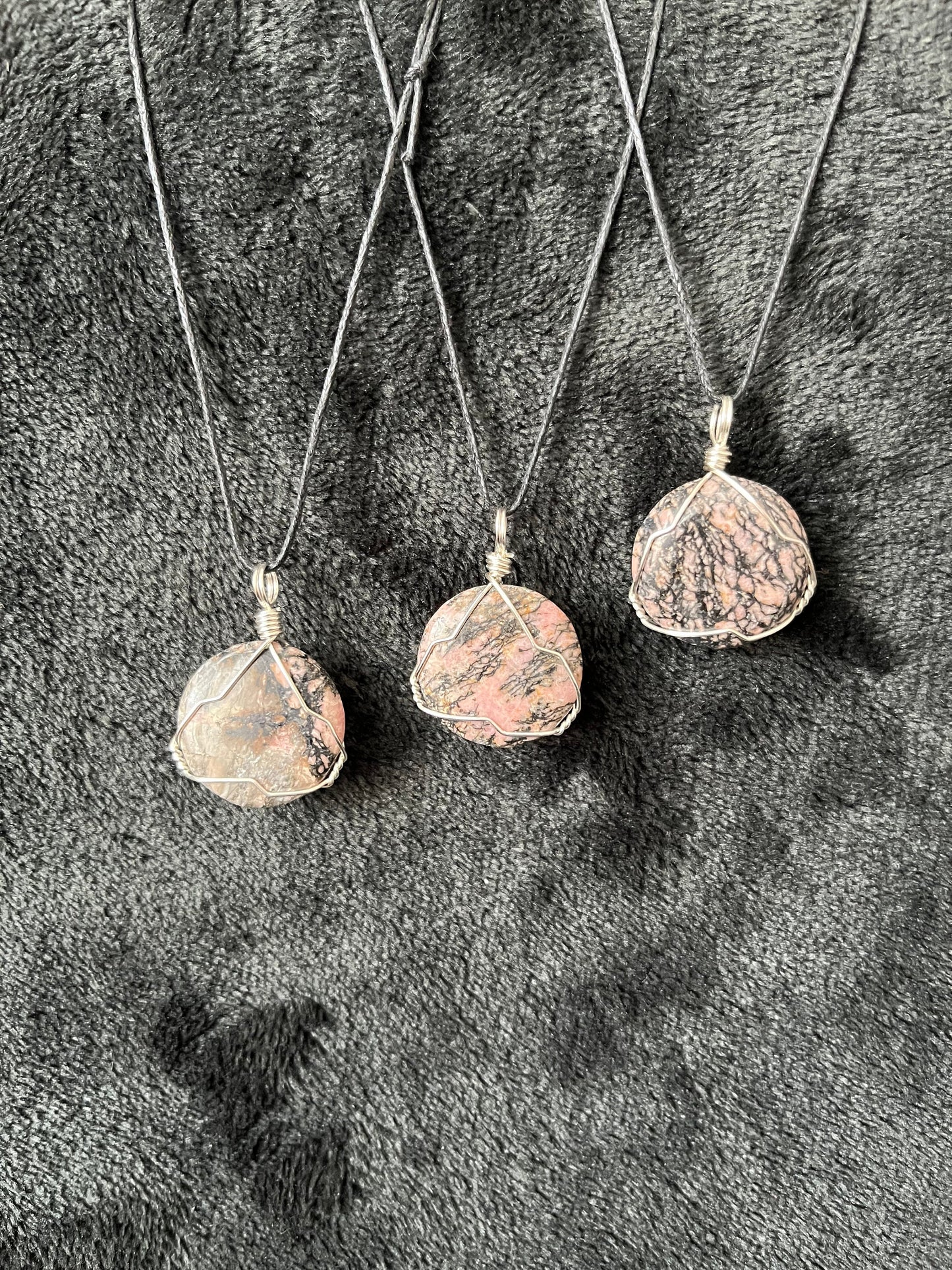 Rhodonite Wire Wrapped Necklace, Handmade NCK-2796