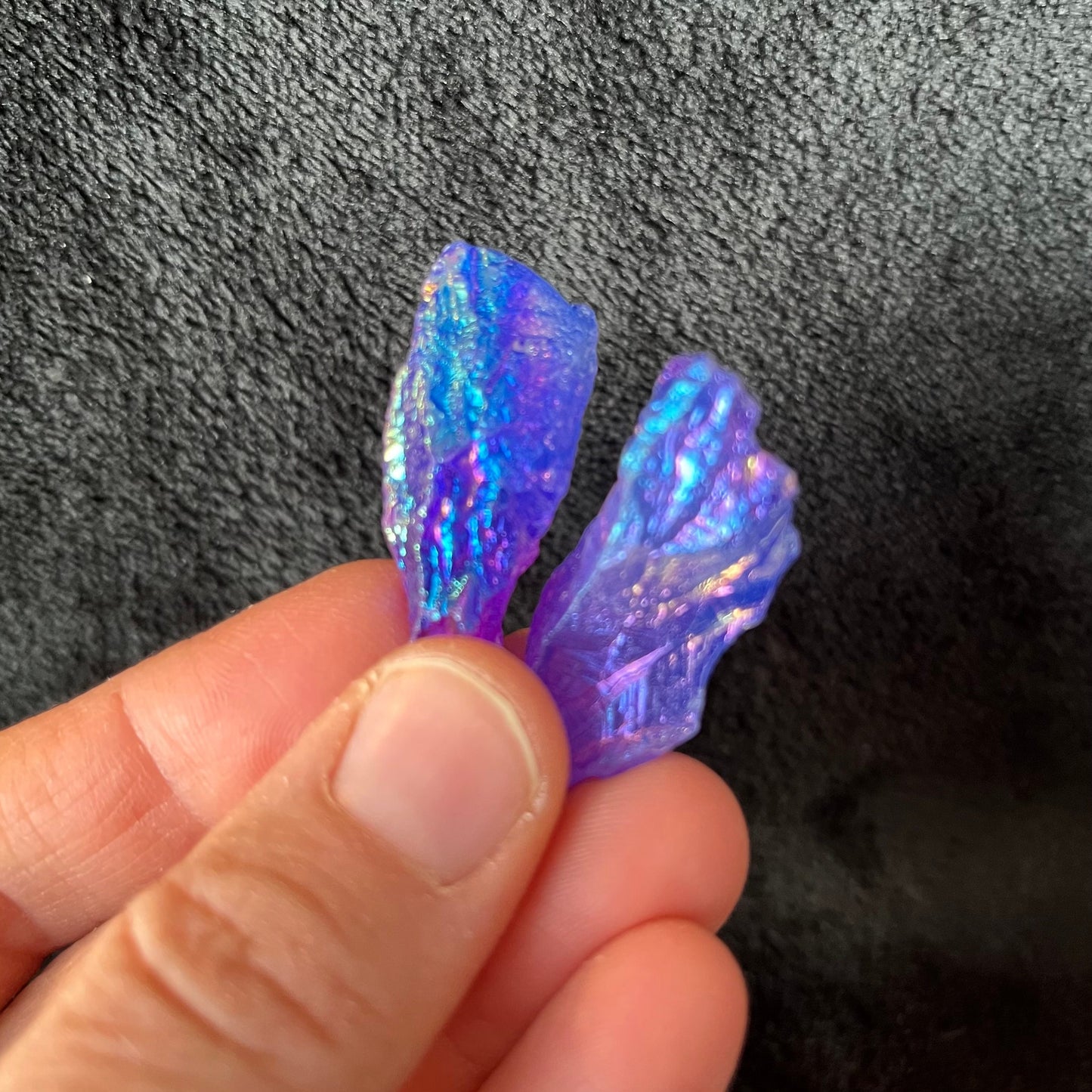 Unicorn Poop Crystal (Approx. 1" - 1 5/8") Aura Quartz Crystal Point, Blue and Purple 0493