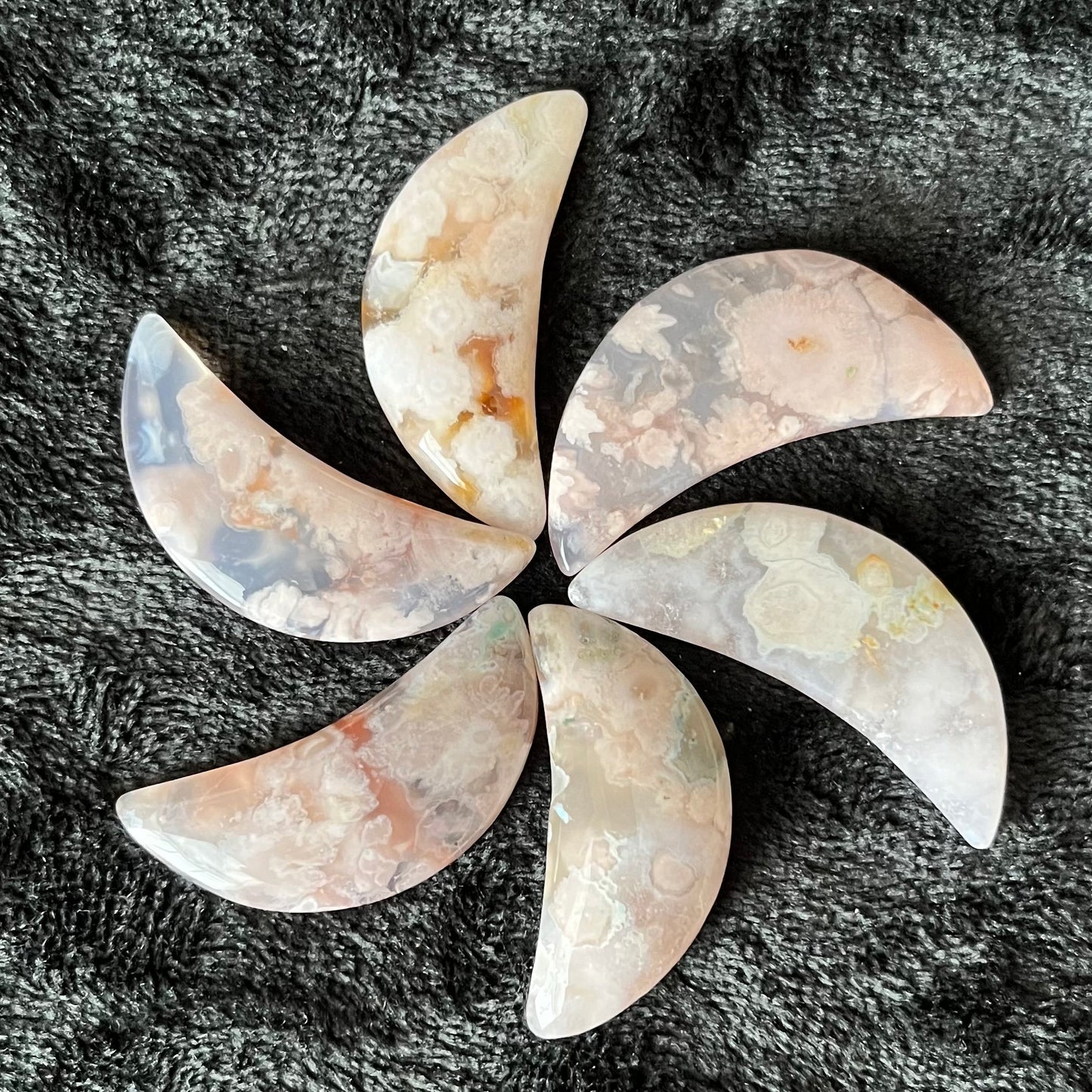 Flower Agate Moon (Approx. 1 1/2”-1 3/4”) 0089