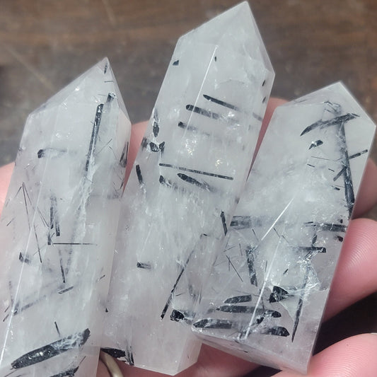 Tourmalinated Quartz Obelisk, (Approx. 2 1/4" - 3")  Tourmalinated Quartz Crystal, Healing Stone for Crystal Grid Making 0902