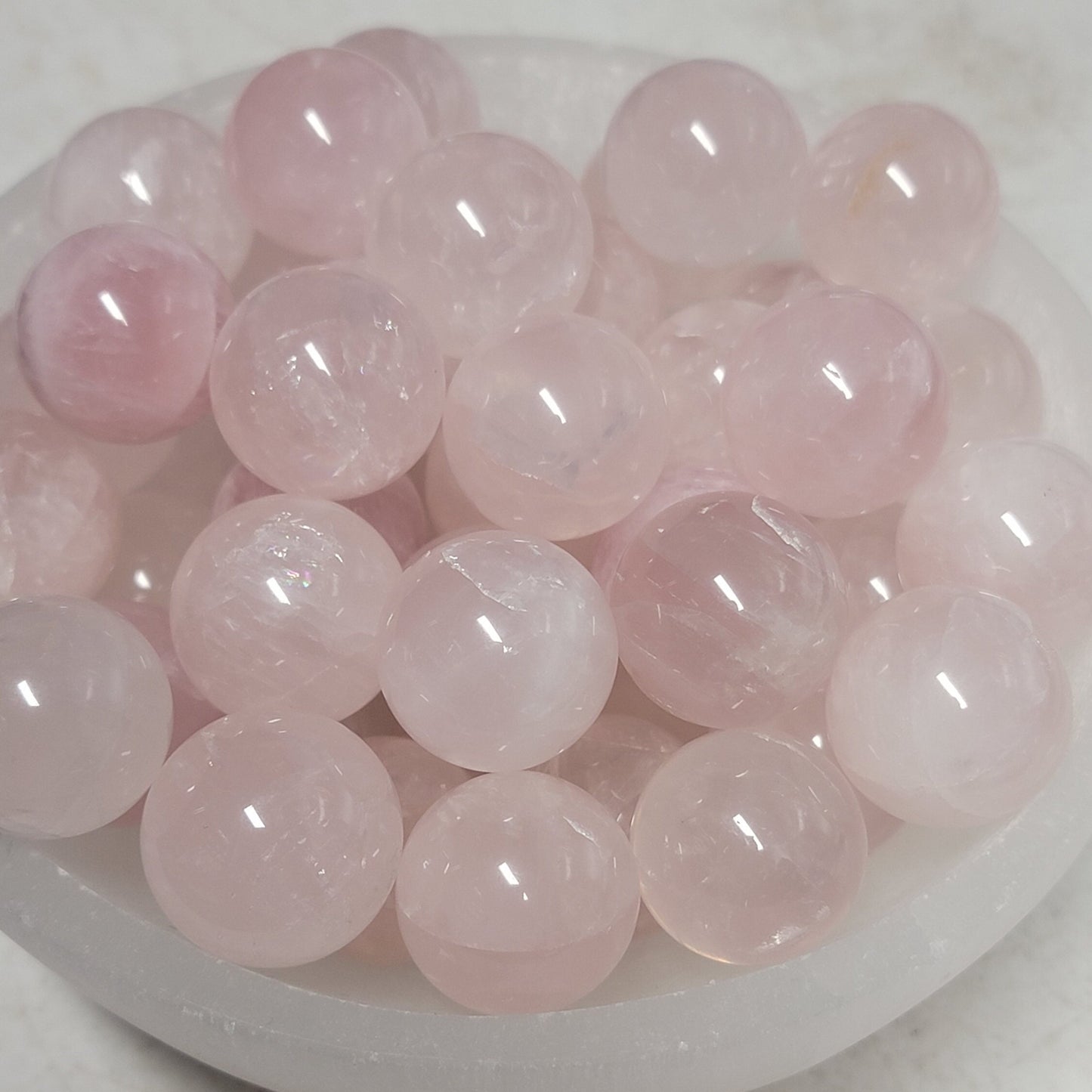 Rose Quartz, Polished Crystal Spheres (Approx 3/4") Polished Stone for the Heart Chakra, for Wire Wrapping or Crystal Grid Supply BIN-0287