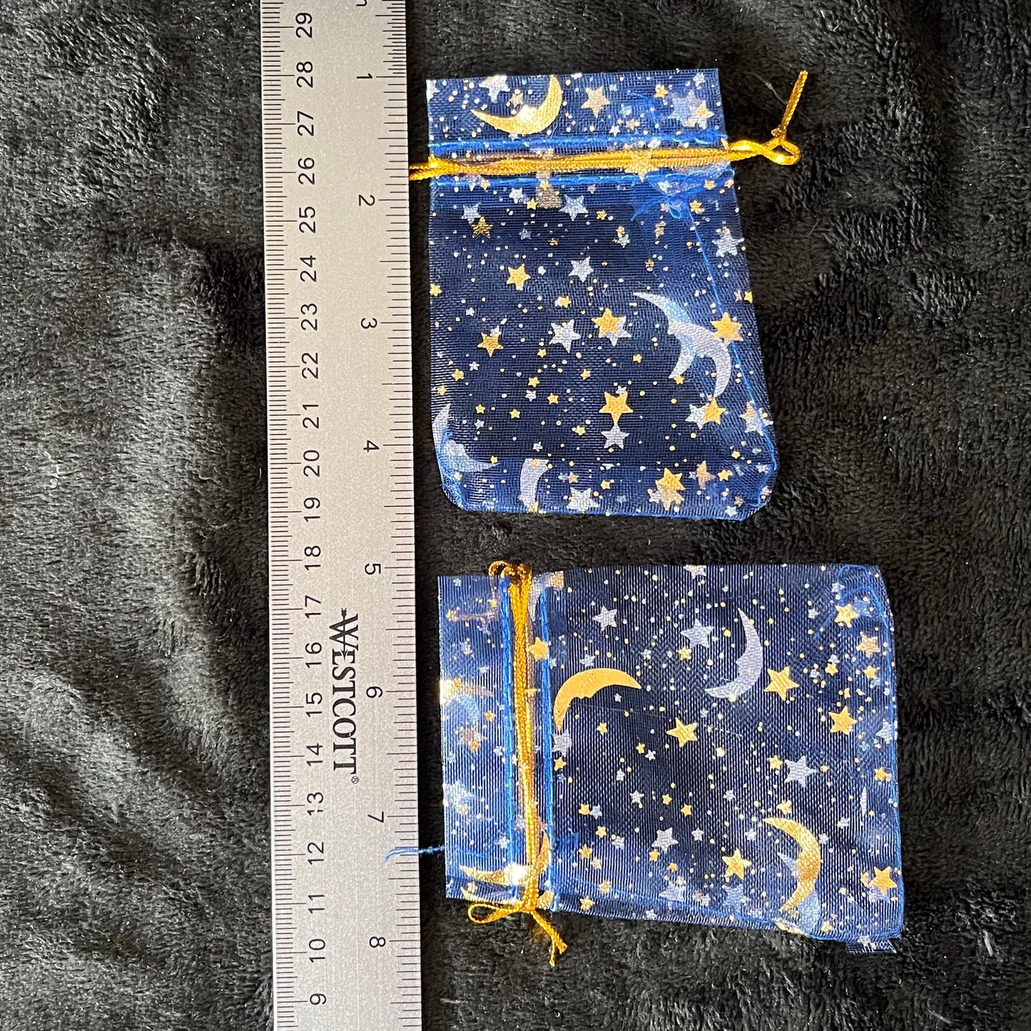 Navy Blue Sun, Moon, and Stars Organza Drawstring Bag (Approx. 2 1/4” - 3 1/2”) BAG-0199
