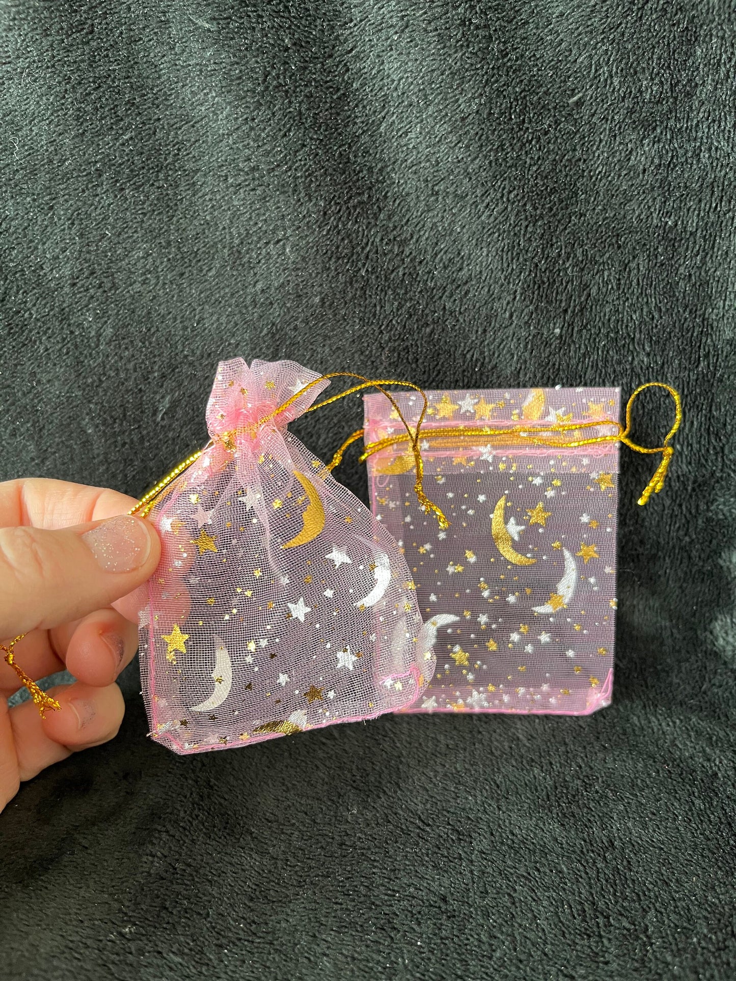 Pink Sun, Moon, and Stars Organza Drawstring Bag (Approx. 2 1/4” - 3 1/2”) BAG-0194