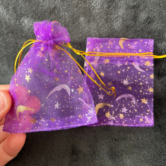 Plum Purple Sun, Moon, and Stars Organza Drawstring Bag (Approx. 2 1/4” - 3 1/2”) BAG-0184