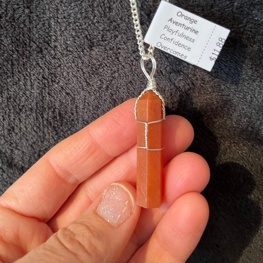 Orange Aventurine Point Wire Wraped Necklace NCK-2824