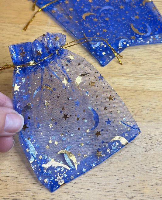 Blue Moon & Stars Organza Drawstring Bag   BAG-0037 (Approx. 3 1/2”x 4 3/4”)