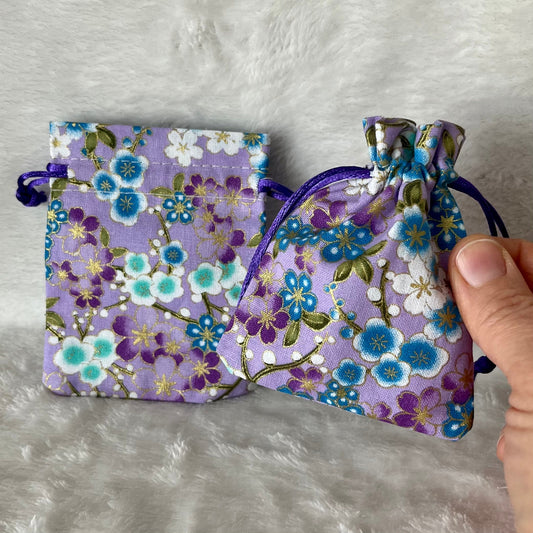Purple Floral Drawstring Bag (Approx. 2 1/2” X 3 1/2") BAG-0207