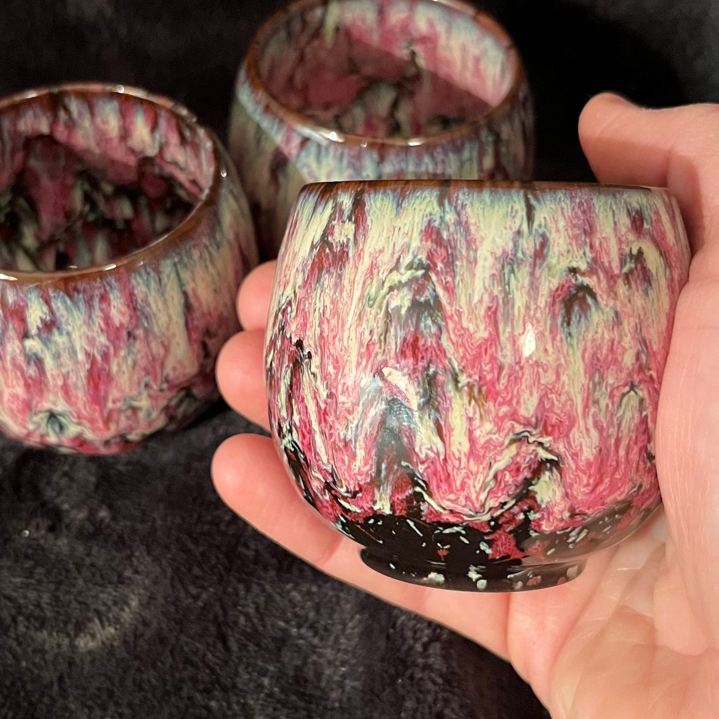 Ceramic Cup, Pink and White (Approx. 2 1/2”W X 2 1/4” T) CUP-6