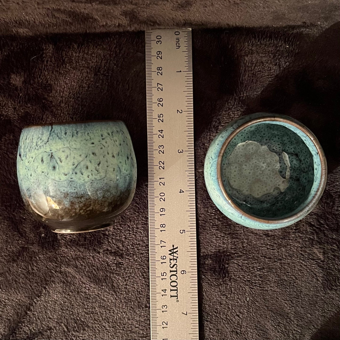 Ceramic Cup, Aqua Blue and Brown (Approx. 2 1/2”W X 2 1/4” T) CUP-9