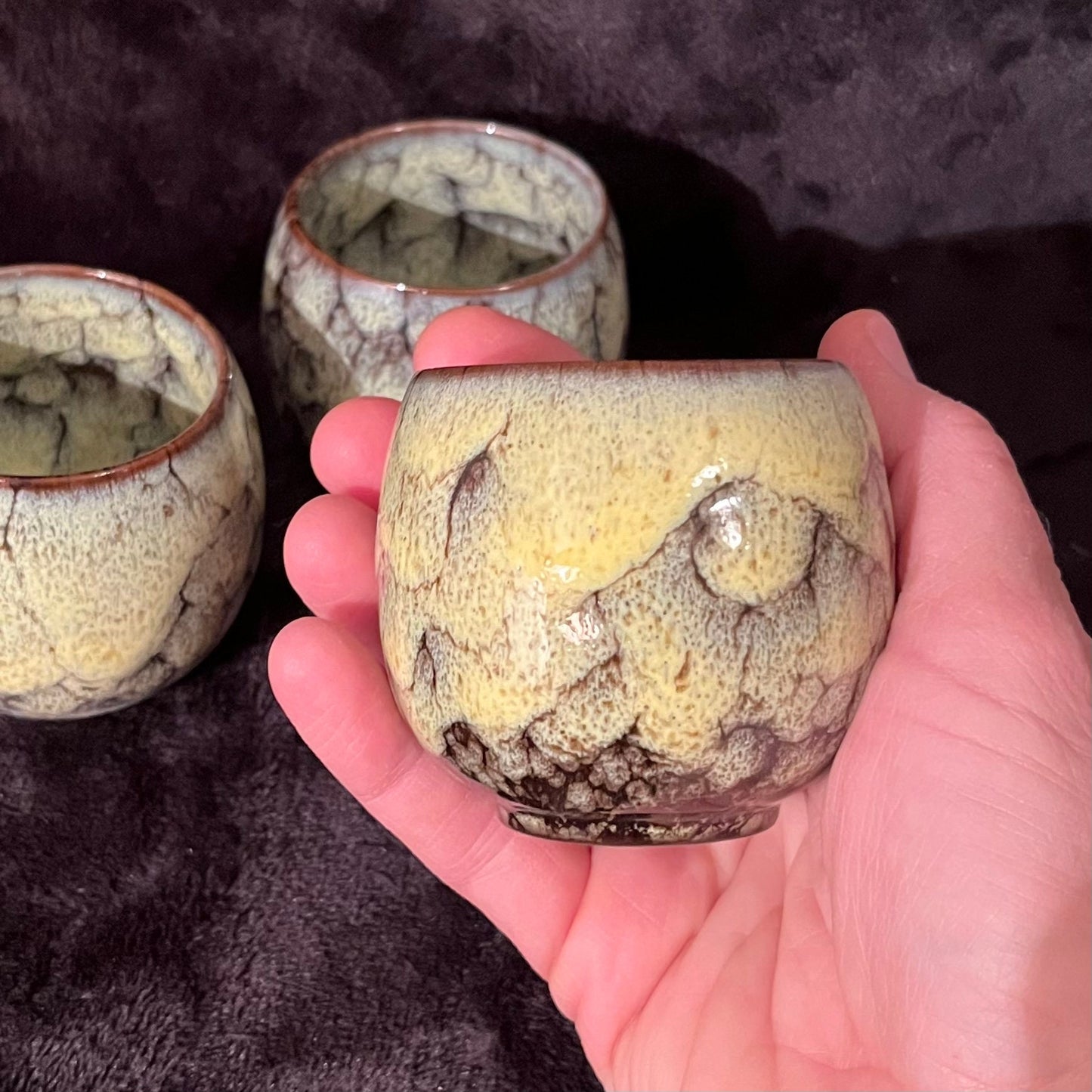 Ceramic Cup, Yellow and Brown (Approx. 2 1/2”W X 2 1/4” T) CUP-1