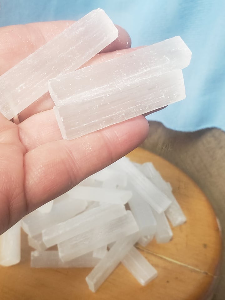 Selenite Stick (Approx 2” - 2 1/4") for Crown Chakra, Small Stick Wands, Supply for Crystal Grid, Stone of the Moon Goddess G-0004