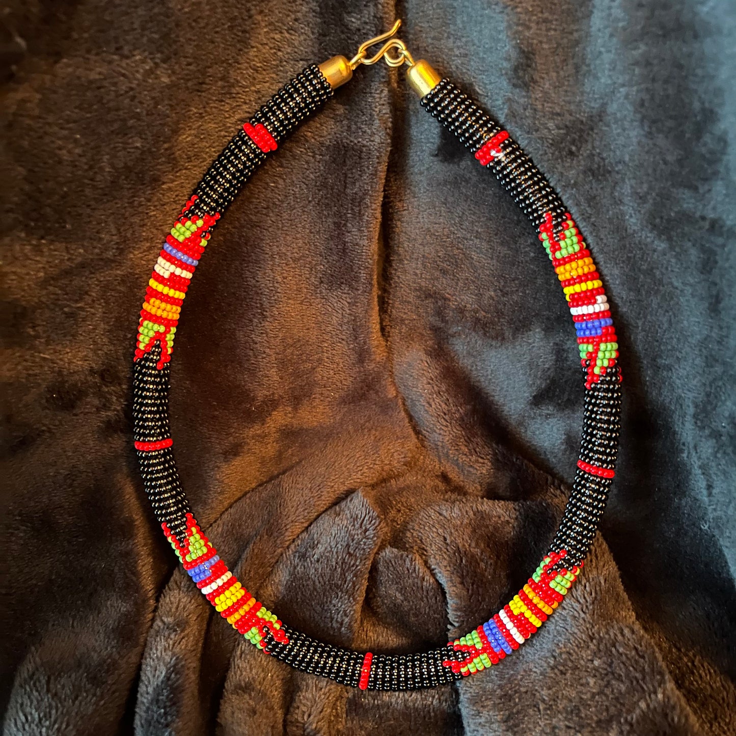 African Maasai Beaded Choker, Black Tribal NCK-2905