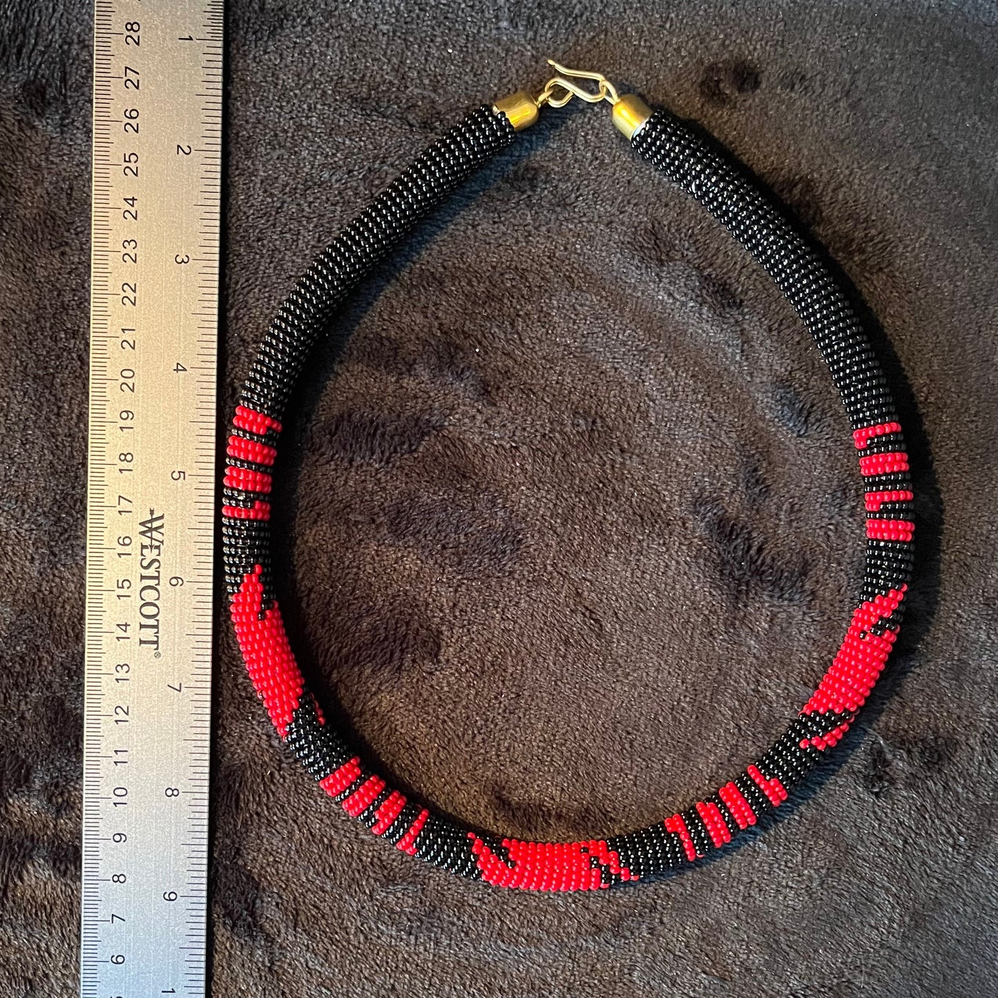 African Maasai Beaded Tribal Choker, Black and Red Tribal NCK-2907