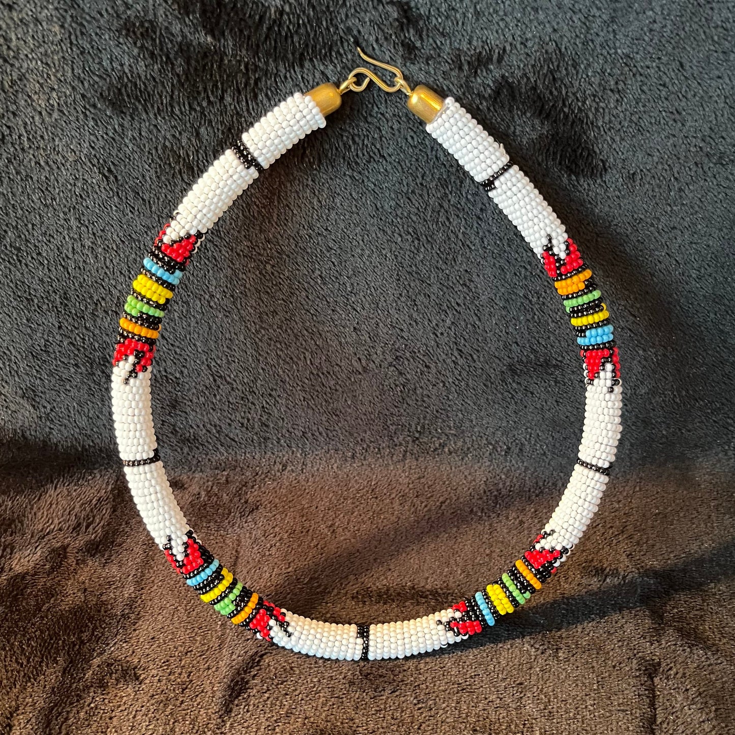 African Maasai Beaded Choker, White Tribal NCK-2909