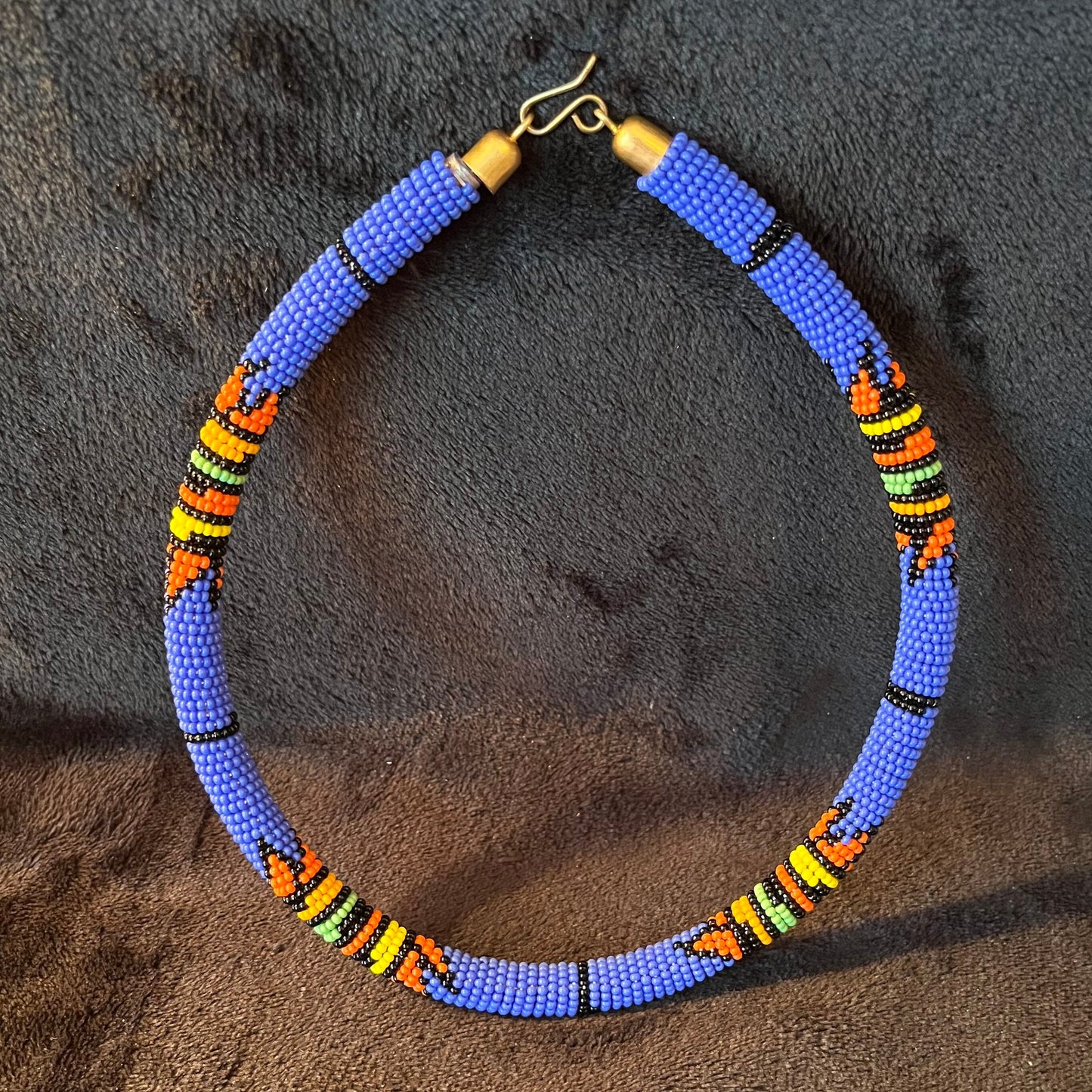 African Maasai Beaded Choker, Blue Tribal NCK-2910